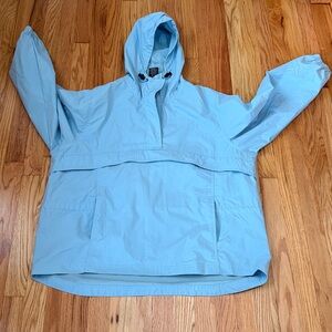 Against The Elements LARGE Light Blue Hooded Windbreaker All Weather Jacket EC